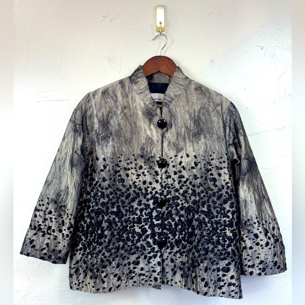 CAROLINE ROSE Silver‎ Crop Jacket Jacquard Black Party Wool Short Formal Small